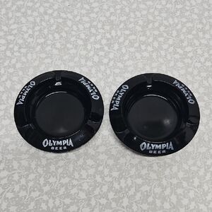 Vintage Black Olympia Beer Advertising Ashtrays